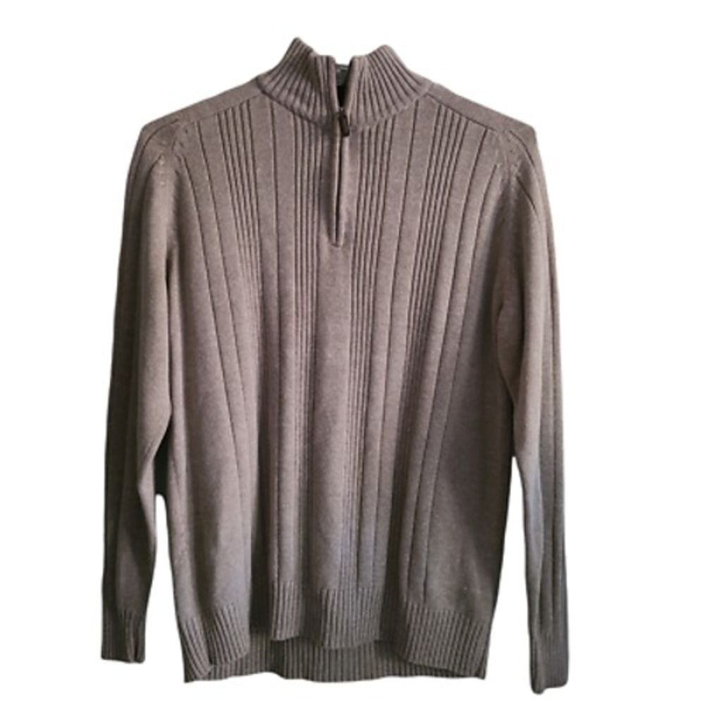 OSCAR DE LA‎ RENTA Cotton 1/4 Zip Mock Neck Tan Long Sleeve Sweater Men's Large